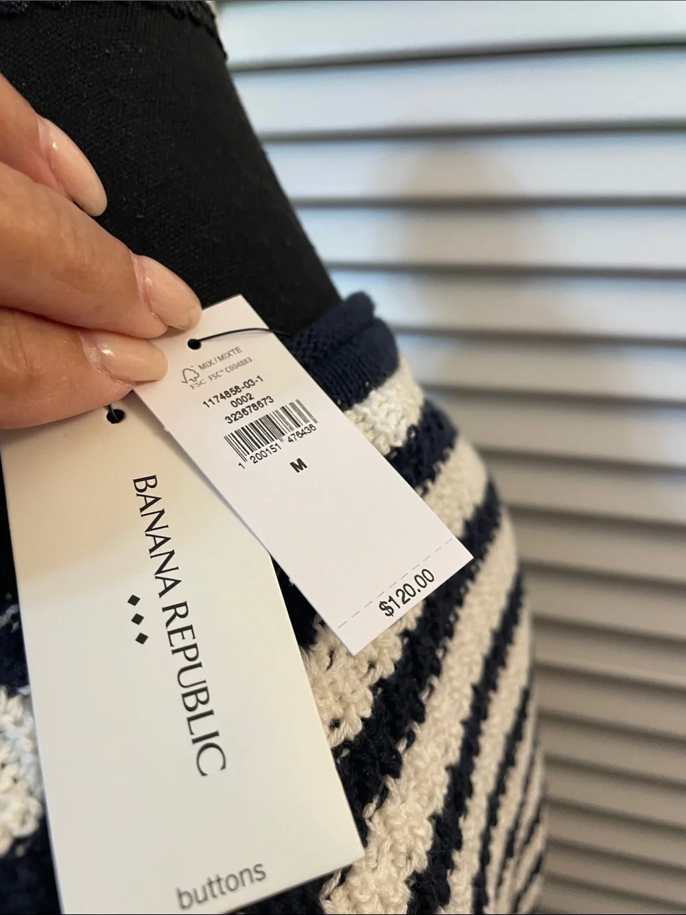 Banana Republic Navy and Cream Striped Crochet Button Cardigan